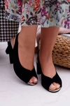 Sandały Damskie Na Słupku Zamszowe Czarne Pollem