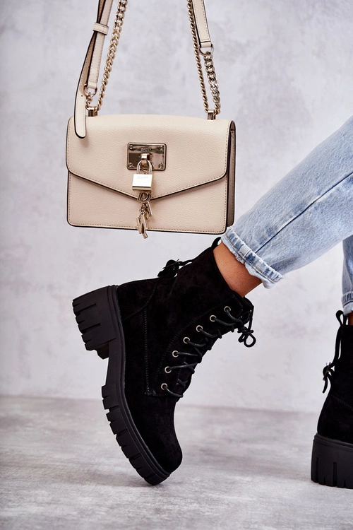 Zamszowe Damskie Ocieplane Botki Na Suwak Czarne Emilien