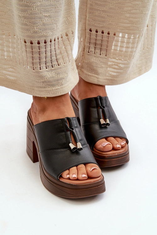 Klapki Damskie Z Eko Skóry Na Platformie I Klocku Czarne Dafira