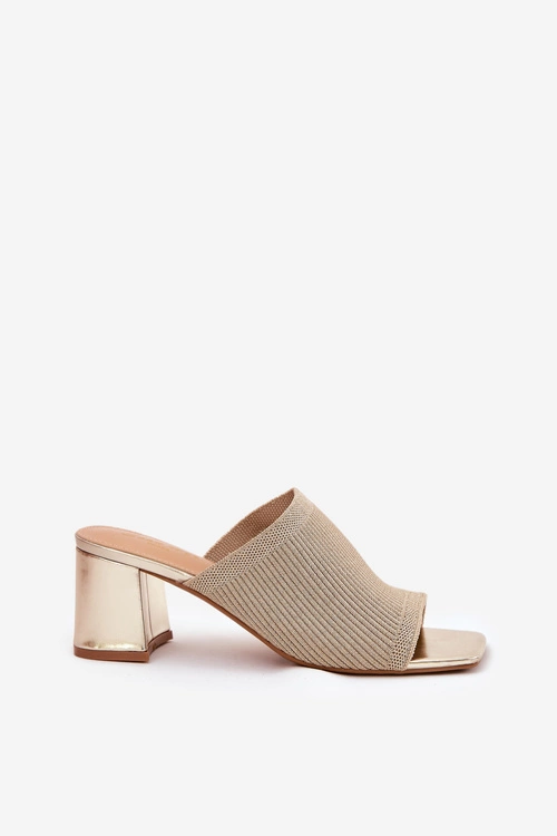 Klapki Damskie Na Obcasie Typu Słupek Złote Wenilan