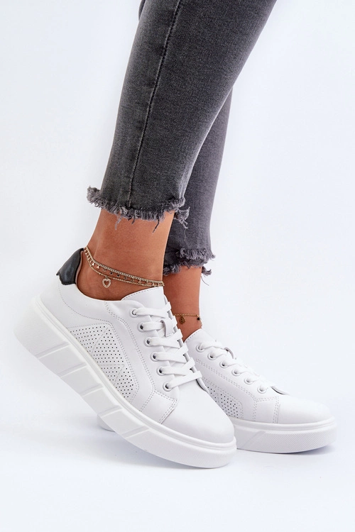 Damskie Skórzane Sneakersy Na Platformie Białe Gatira