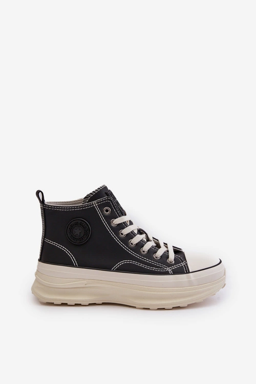 Trampki Damskie Na Platformie Eko Skórzane Big Star OO274063 Czarne