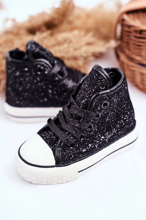 Dziecięce Brokatowe Trampki Czarne Ally