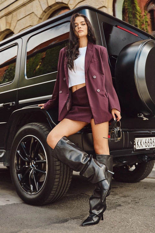 Ocieplane Wsuwane Kozaki Damskie Na Szpilce Z Marszczeniem Czarne Angelica