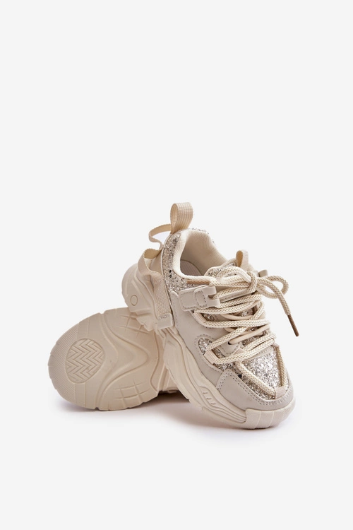 Sneakersy Dziecięce Ozdobione Cekinami Beżowe Liatoma