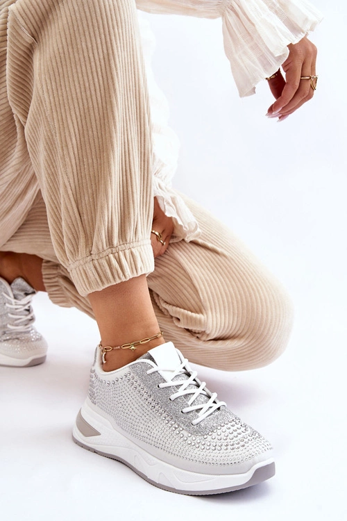 Damskie Sneakersy Z Cyrkoniami Białe Raiden