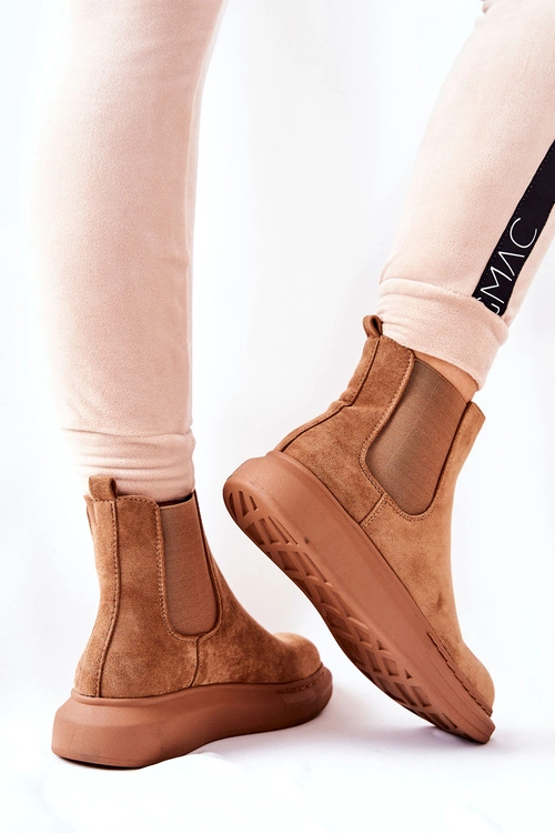 Zamszowe Botki Sztyblety Na Platformie Beżowe Marissa