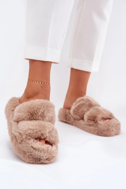 Futrzane Kapcie Damskie Na Platformie Khaki Talfedi