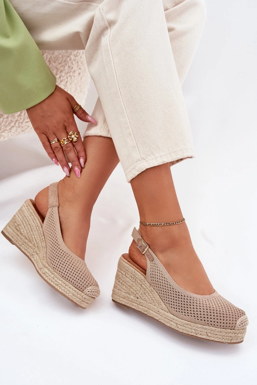 Sandały Damskie Na Koturnie Z Plecionką Ciemnobeżowe Tulliata