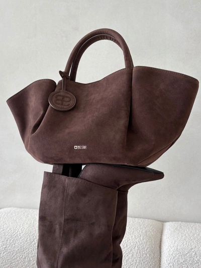 Torebka Damska Shopper Z Eko Zamszu Big Star SS574002 Brązowa