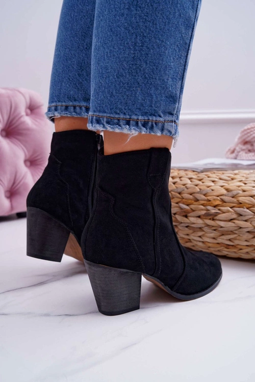 Botki Damskie Na Słupku Kowbojki Czarne Nutriso