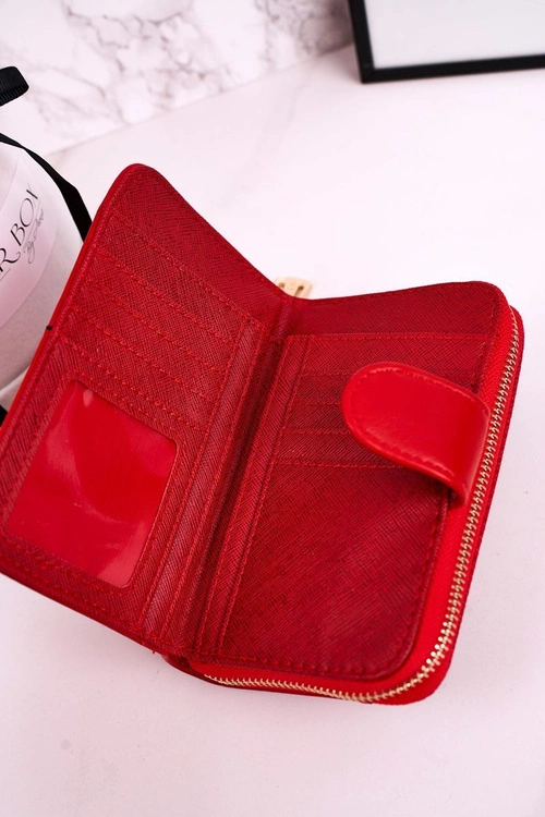 Elegancki Portfel Damski Zapinany na Suwak Czerwony
