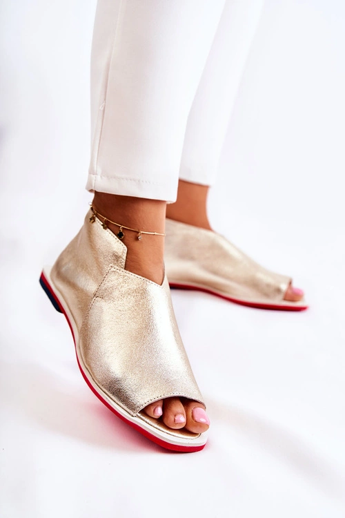 Skórzane Sandały Na Suwak Złote Clorie