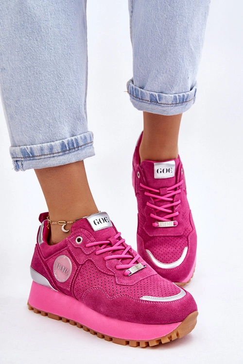 Damskie Zamszowe Buty Sportowe Na Platformie GOE LL2N4002 Fuksja