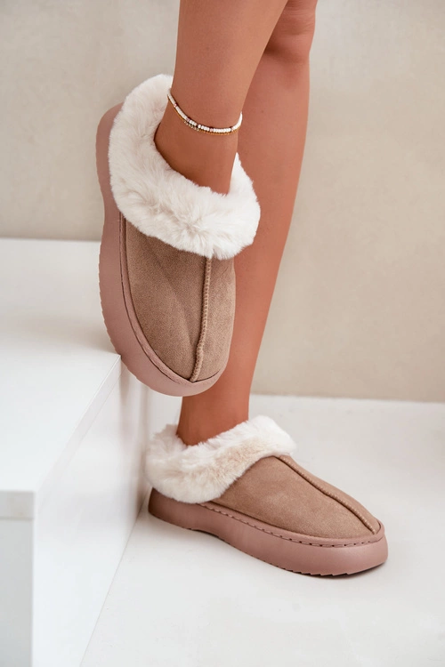 Kapcie Damskie Z Futerkiem Beżowe Zinntia