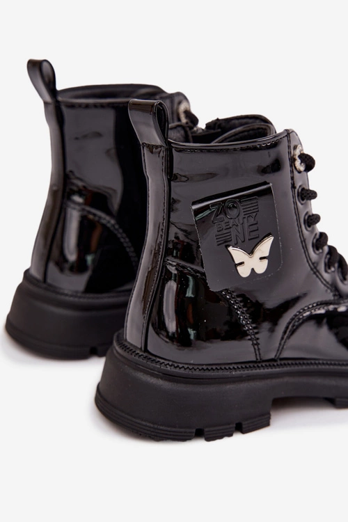 Ocieplane Botki Dziecięce Na Zamek Lakierowane Czarne Alverina