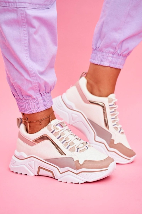 Sportowe Damskie Buty Biało Beżowe Rollen