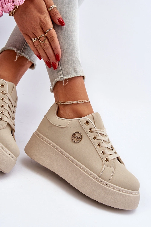 Sneakersy Damskie Na Platformie Beżowe Eshen