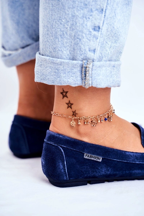 Mokasyny Damskie Skóra Zamsz Niebieskie Papito