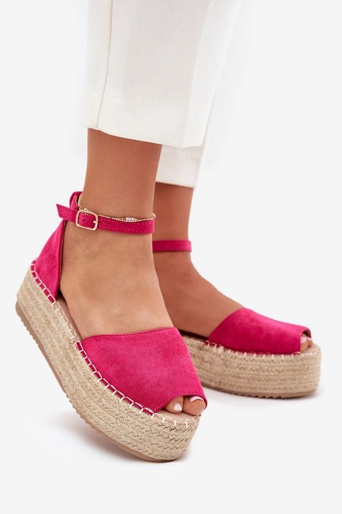 Sandały Espadryle Damskie Na Platformie Z Plecionką Fuksja Selise