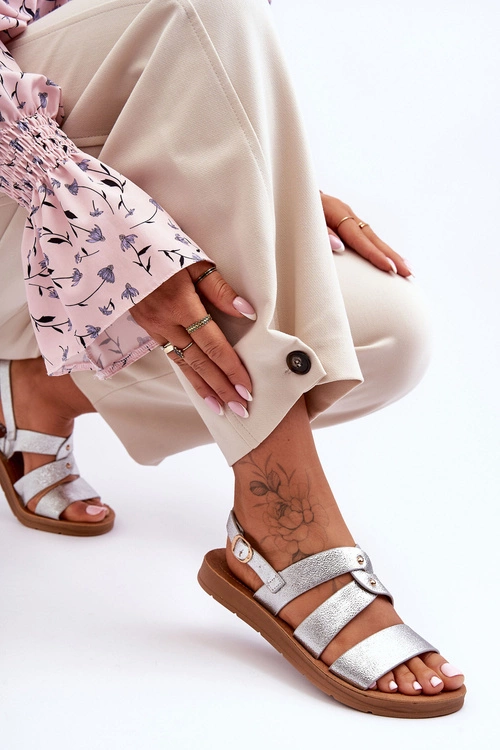 Błyszczące Sandały Damskie Srebrne Catalia