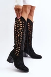 Ażurowe Kozaki Na Obcasie Czarne Pinkema