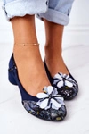 Zamszowe Czółenka Maciejka 04835-17 Granatowe W Kwiaty