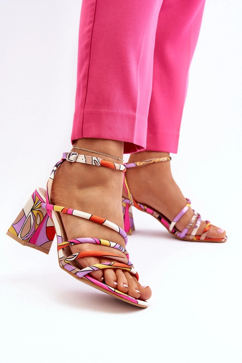 Wzorzyste Sandały Na Słupku Fioletowe Jenglla