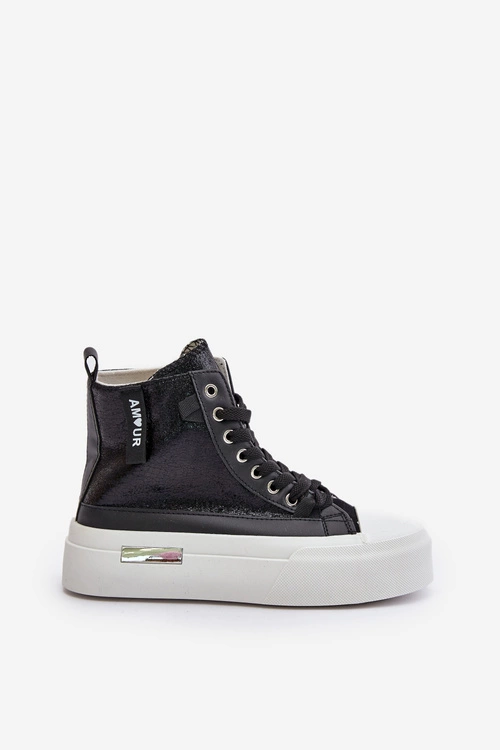 Damskie Wysokie Trampki Na Platformie Czarne Averira