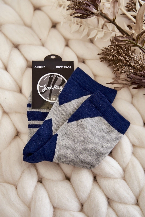 Młodzieżowe Skarpety Dwukolorowe Z Paskami Szaro-Granatowe