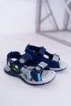 Dziecięce Młodzieżowe Chłopięce Sandały Na Rzepy Granatowe Reksio