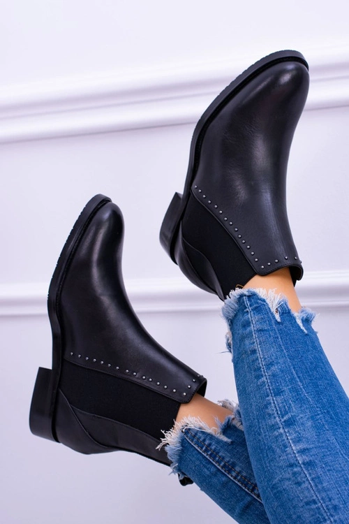 BIG STAR Skórzane Botki Sztyblety Czarne BB274611