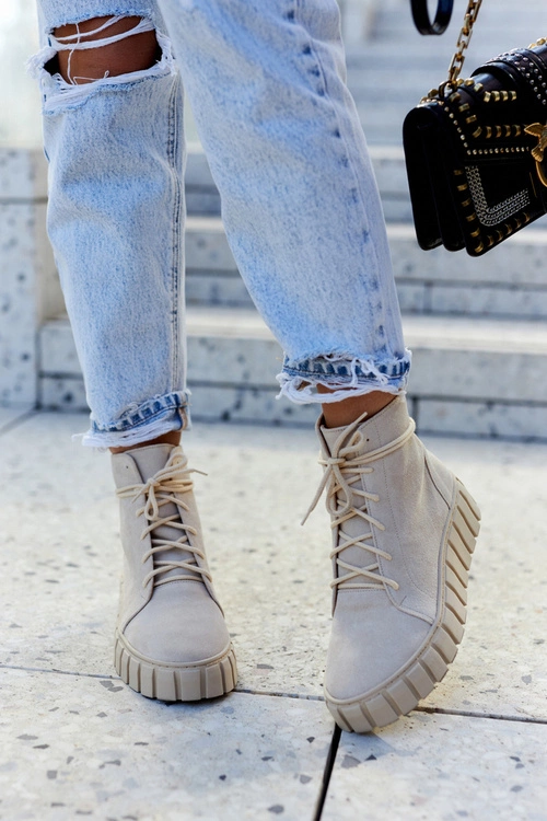 Zamszowe Botki Na Platformie Lewski Shoes 3177 Jasnobeżowe