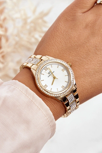 Stalowy Masywny Zegarek Z Cyrkoniami Giorgio&Dario Złoty