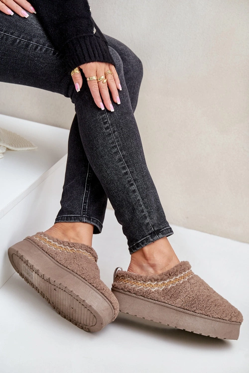 Śniegowce Na Platformie Z Futerkiem Typu Baranek Ciemnobeżowe Mesirra