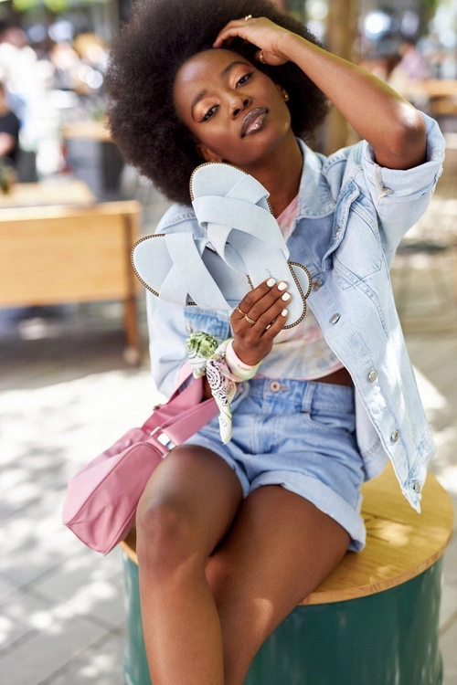 Damskie Welurowe Klapki Błękitne Edesa