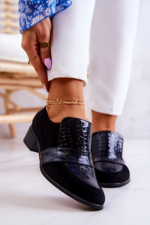 Zamszowe Półbuty Wężowe Czarne Mariene