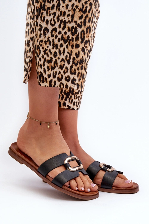 Płaskie Klapki Damskie Z Eko Skóry Sergio Leone SK077H Czarne