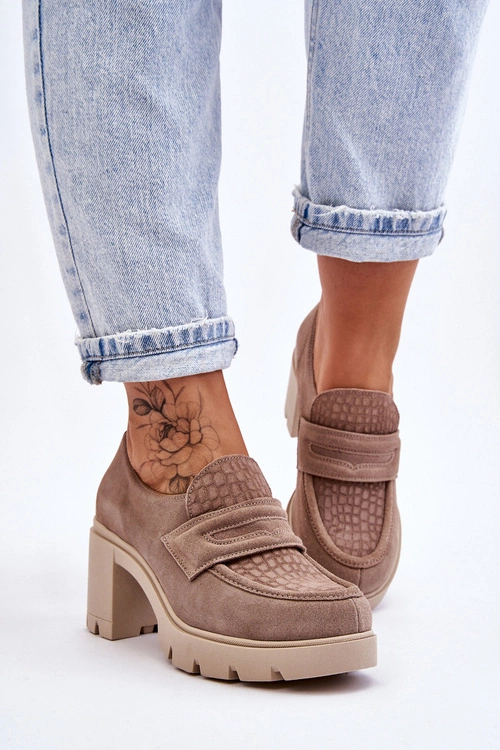 Zamszowe Półbuty Na Słupku I Platformie Ciemnobeżowe Lemar Arabell