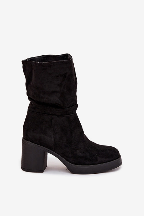 Botki Damskie Z Marszczeniem Na Słupku Ocieplane Czarne Amoria