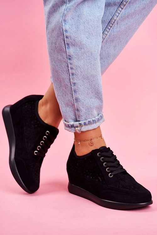 Sneakersy Damskie Sergio Leone Ażurowe Czarne PB122