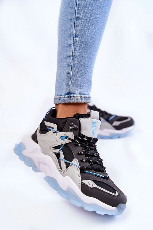 Damskie Buty Sportowe Na Masywnej Platformie Big Star KK274386 Czarno-Szare