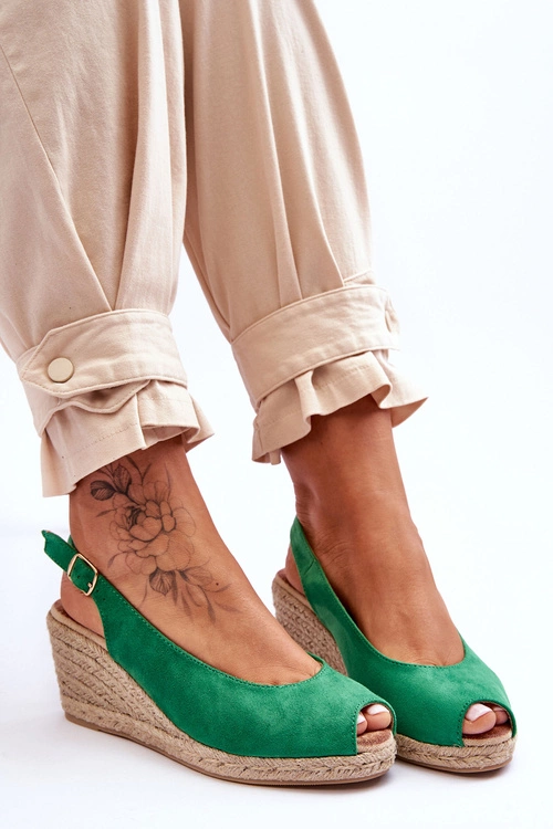 Zamszowe Sandały Na Koturnie Zielone Elsie