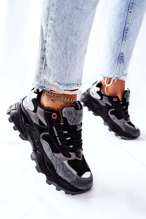 Sportowe Damskie Buty Cross Jeans Czarno Szare II2R4019C
