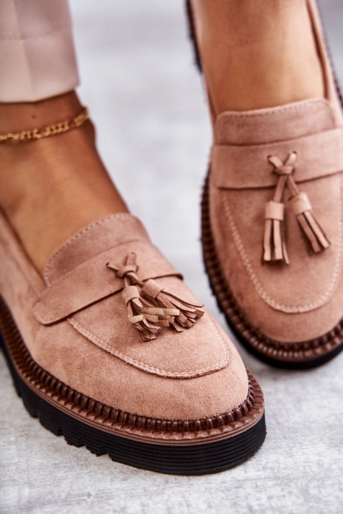 Damskie Zamszowe Półbuty Na Platformie Beżowe Unni