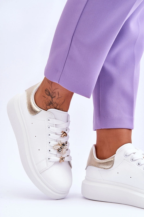 Damskie Buty Sportowe Na Masywnej Platformie Biało-Złote Chante