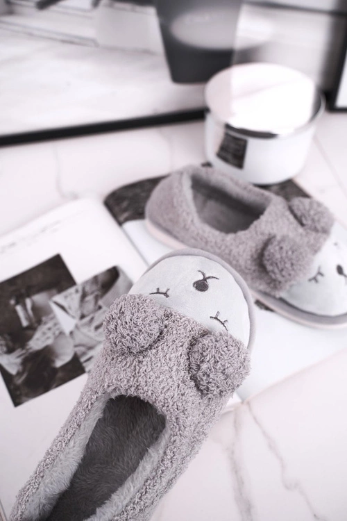 Papcie Damskie Futrzane Misiu Szare Sweetie