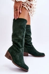 Damskie Zamszowe Kozaki Z Ażurowym Wzorem Zielone Enrissa