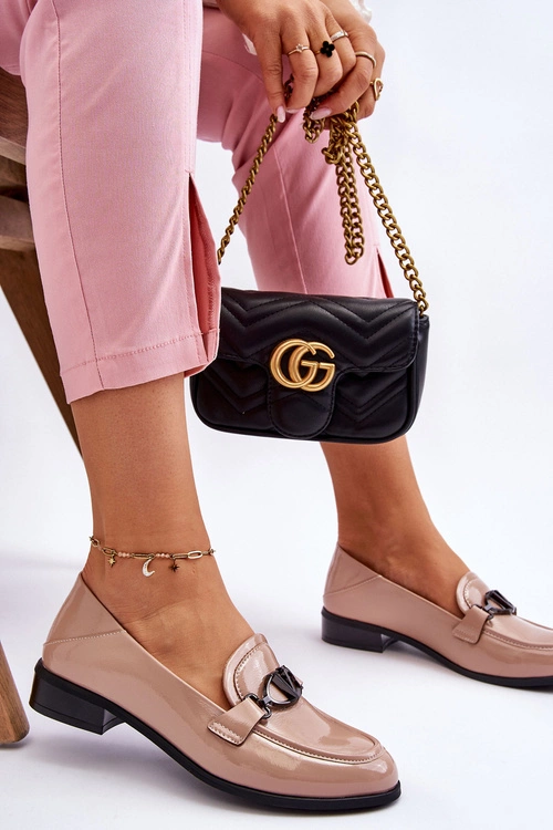 Lakierowane Mokasyny Na Płaskim Obcasie Beżowe Marra