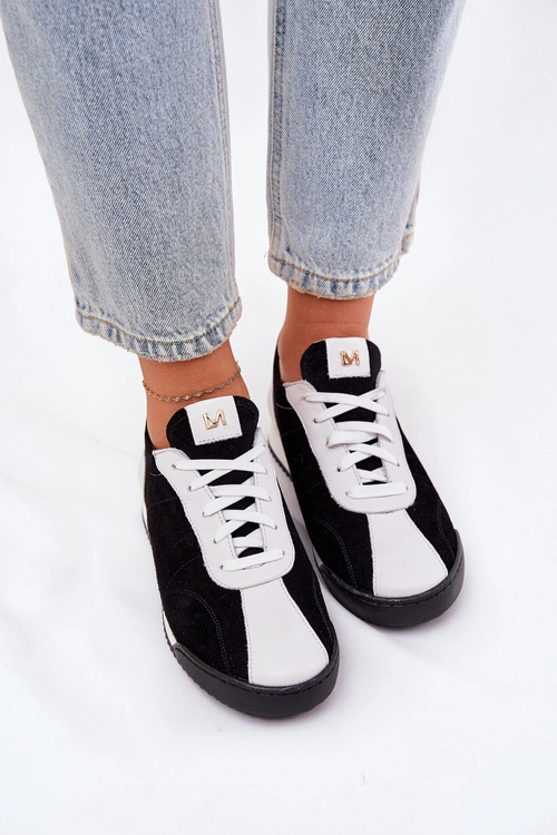 Skórzane Buty Sportowe Damskie Laura Messi 2935 Czarne